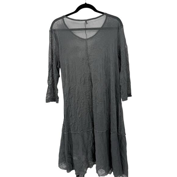 By JJ Midi Dress Sheer Overlay Crinkle Knit Gray Asymmetrical Lagenlook size XL - Picture 3 of 10